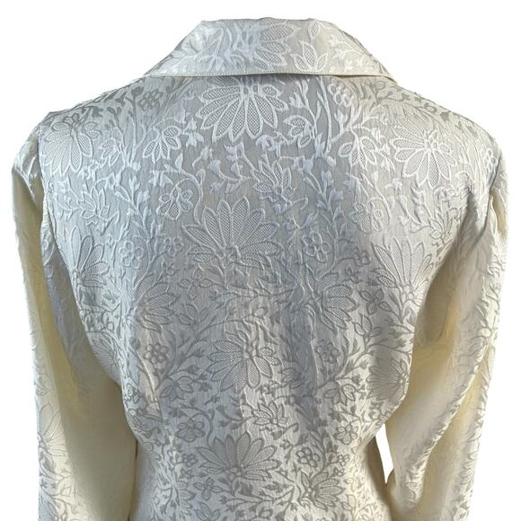 Talbots Pure Silk Shirt Women Sz 8 Ivory Cream Floral Coquette Classic Button Up - Picture 6 of 12